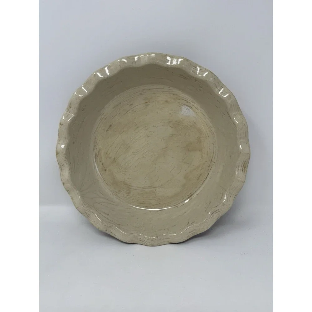 Emile Henry 10” Ruffled Edge Ceramic Pie Dish Plate France Brown Baking Kitchen